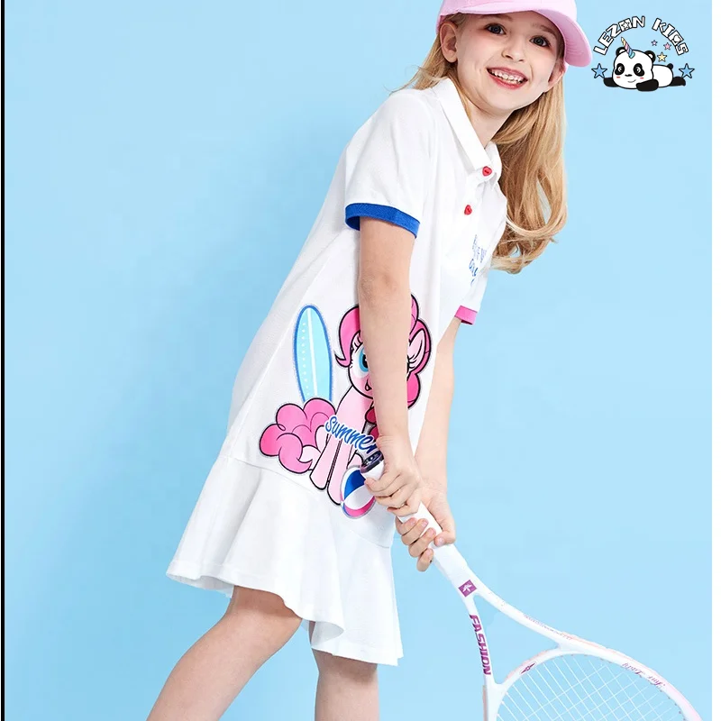 LEZONKIDS - Vestido de menina impresso com unicórnio de manga curta para crianças, vestido esportivo de verão para 2-12 anos